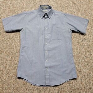 LL Bean Shirt Mens 15.5 Blue Solid Oxford OCBD Button Down Short Sleeve Vintage